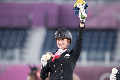 Germany’s Jessica von Bredow-Werndl claimed the Individual Dressage title at the Tokyo 2020 Olympic Games with victory in the Freestyle partnering the lovely mare TSF Dalera at Baji Koen Equestrian Park tonight. (FEI/Shannon Brinkman)